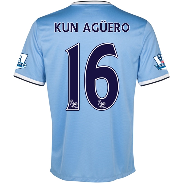 13-14 Manchester City #16 KUN AGUERO Home Soccer Shirt